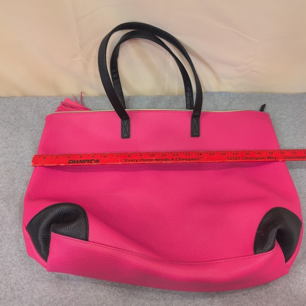 Pink Pebbled Faux Leather Large Tote‎ Bag Black Straps Tassel Zip Top Carryall - Picture 3 of 7